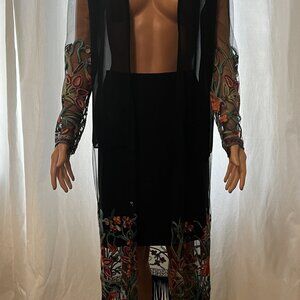 Women's Embroidered Black Duster with Embroidery, See-Thru, Size Medium/8 Reg.